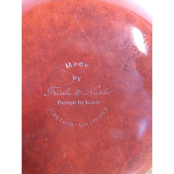 Mid-Century Modern Red Orange Bowl With Brass Legs By Fricke & Nacke Design By M - Picture 3 of 6